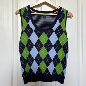 Tommy Hilfiger blue and green argyle sweatervest Medium